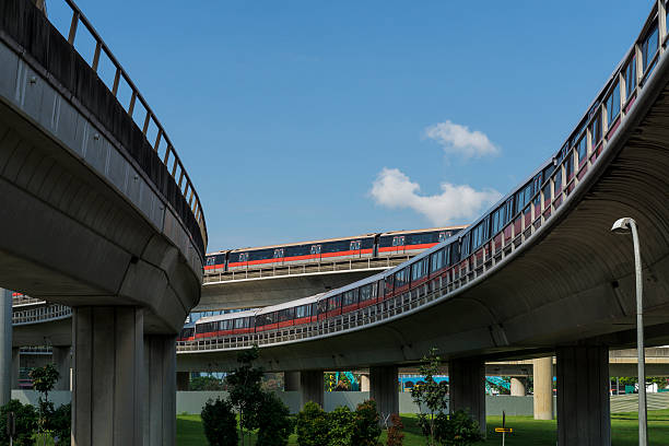 Viaduct of Singapore MRT train system with train Viaduct of Singapore MRT train System with train on tracks singapore mrt stock pictures, royalty-free photos & images