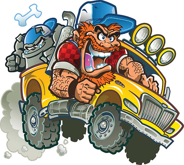 Crazy Redneck In Pickup Truck vector art illustration