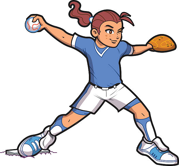Girl Softball Pitcher vector art illustration