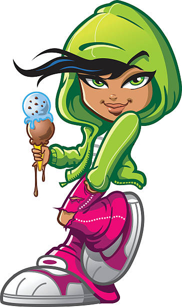 Girl With Ice Cream Cone vector art illustration