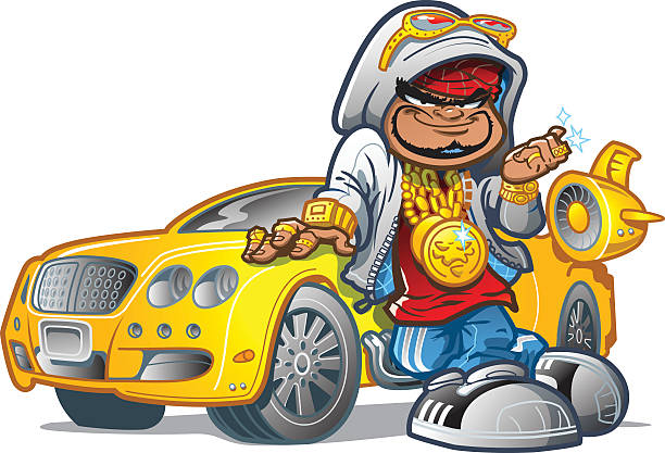 Pimp Gangsta With Car Urban HipHop Pimp Playa With Attitude, Expensive Car and Bling pimp stock illustrations