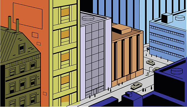 Retro Comics City Street Scene vector art illustration