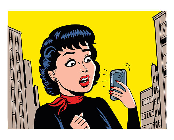 Retro Woman With Phone vector art illustration