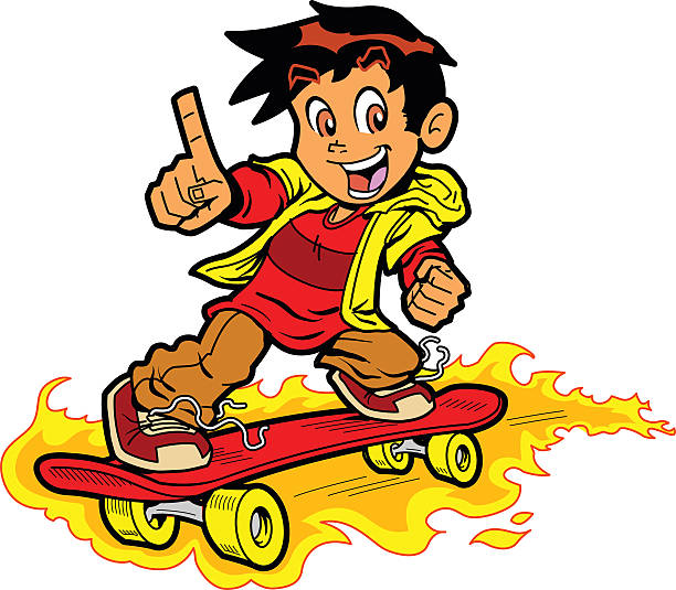Skateboarder On Fire vector art illustration