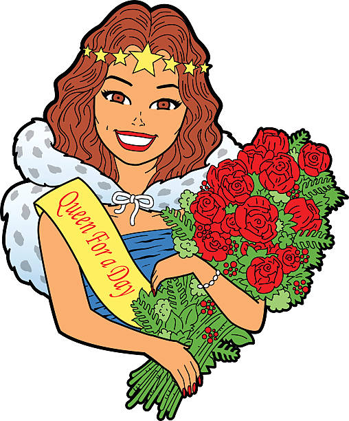 frau mit bouquet - beauty queen miss universe sash tiara stock-grafiken, -clipart, -cartoons und -symbole