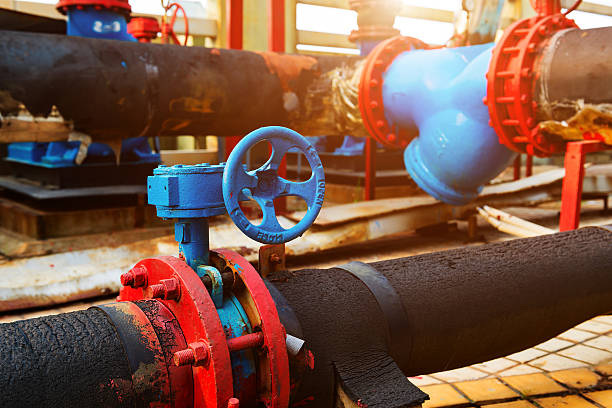istock heating system. Pipelines, water pump, valves, manometers. 497061082