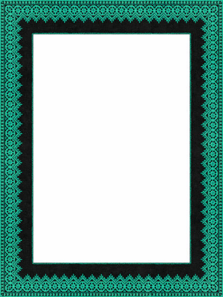 istock Green and black floral Asian motif textile border frame. 497061984