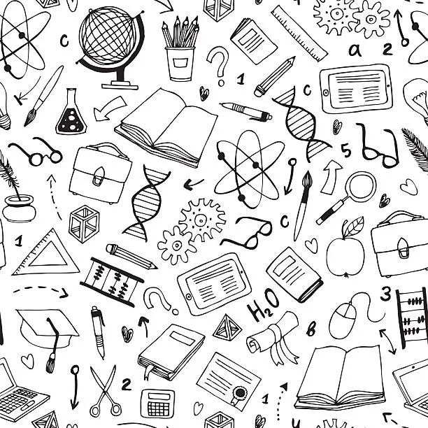Vector illustration of vector seamless pattern with education items