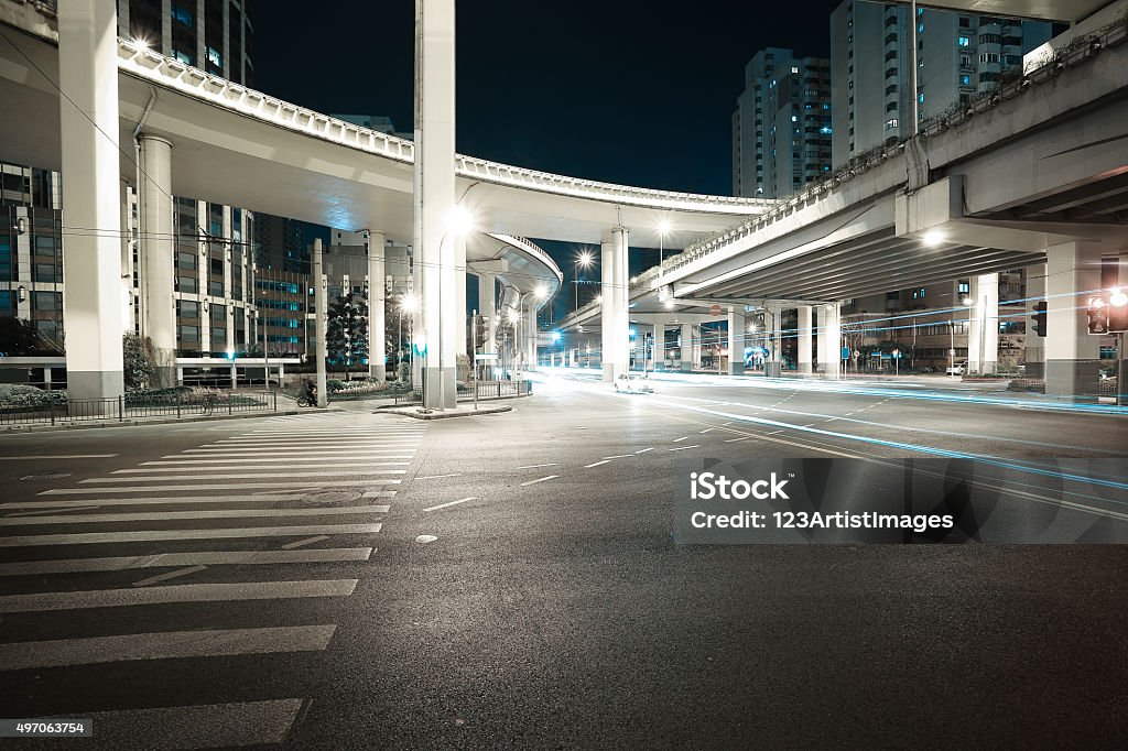 City road viaduct night of night scene City road viaduct streetscape of night scene in shanghai Night Stock Photo