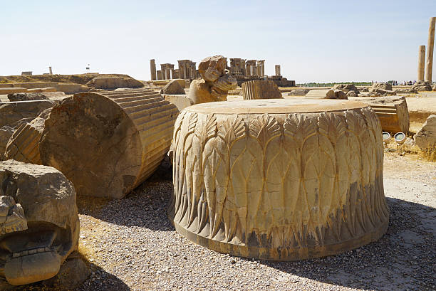 Part of the Hall of a Hundred Columns at Persepolis in northeast Shiraz, Iran. Persepolis was the ceremonial capital of the Achaemenid Empire.