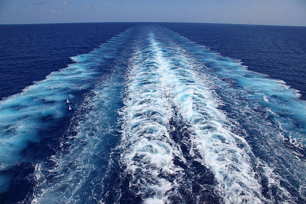 Contrails in the sea Screws of a cruise ship passenger ship stock pictures, royalty-free photos & images