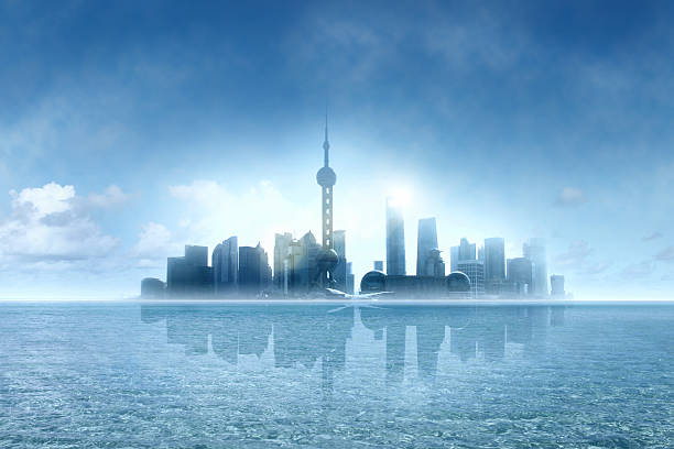istock Futuristic city skyline, skyscrapers, science fiction horizon, modern technology 497076359