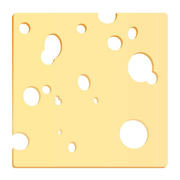 Cheese Slice Square Cheese slice with holes in shape of a square. Vector illustration on white background. swiss cheese slice stock illustrations