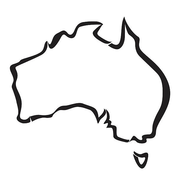 black outline of australia map - 北領地 插圖 幅插畫檔、美工圖案、卡通及圖標