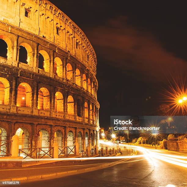 Motion Blur Traffic At Coliseum In Rome Stock Photo - Download Image Now - Ancient, Architecture, Blurred Motion