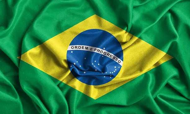 Closeup of ruffled Brazil flag