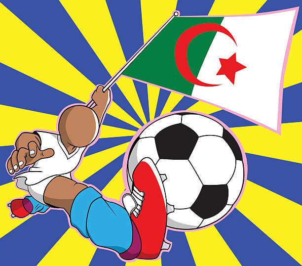 aljazair fußball spieler vektor-comic - soccer soccer ball symbol algeria stock-grafiken, -clipart, -cartoons und -symbole