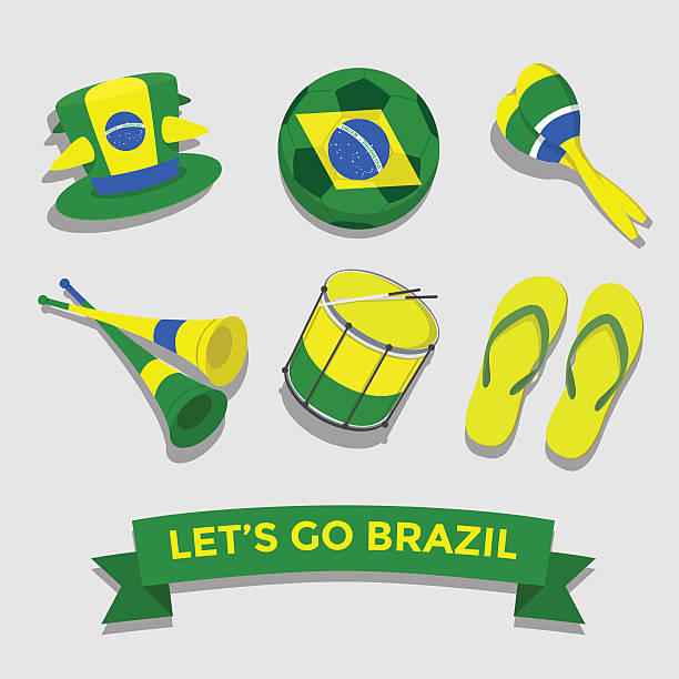 illustrazioni stock, clip art, cartoni animati e icone di tendenza di let's go brazil icon set per incitare ventola - vuvuzela