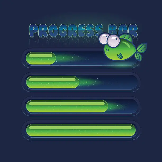 Vector illustration of progress bar for games with cute fishes