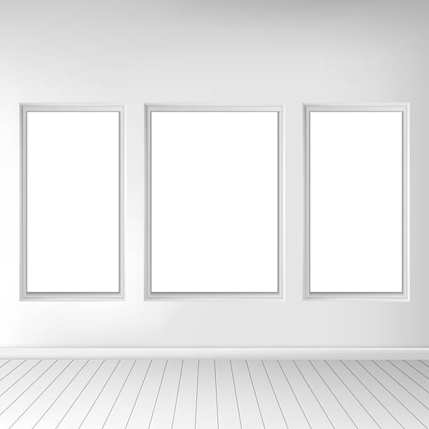 istock Realistic living room interior. Exposition of paintings on the wall 497096626
