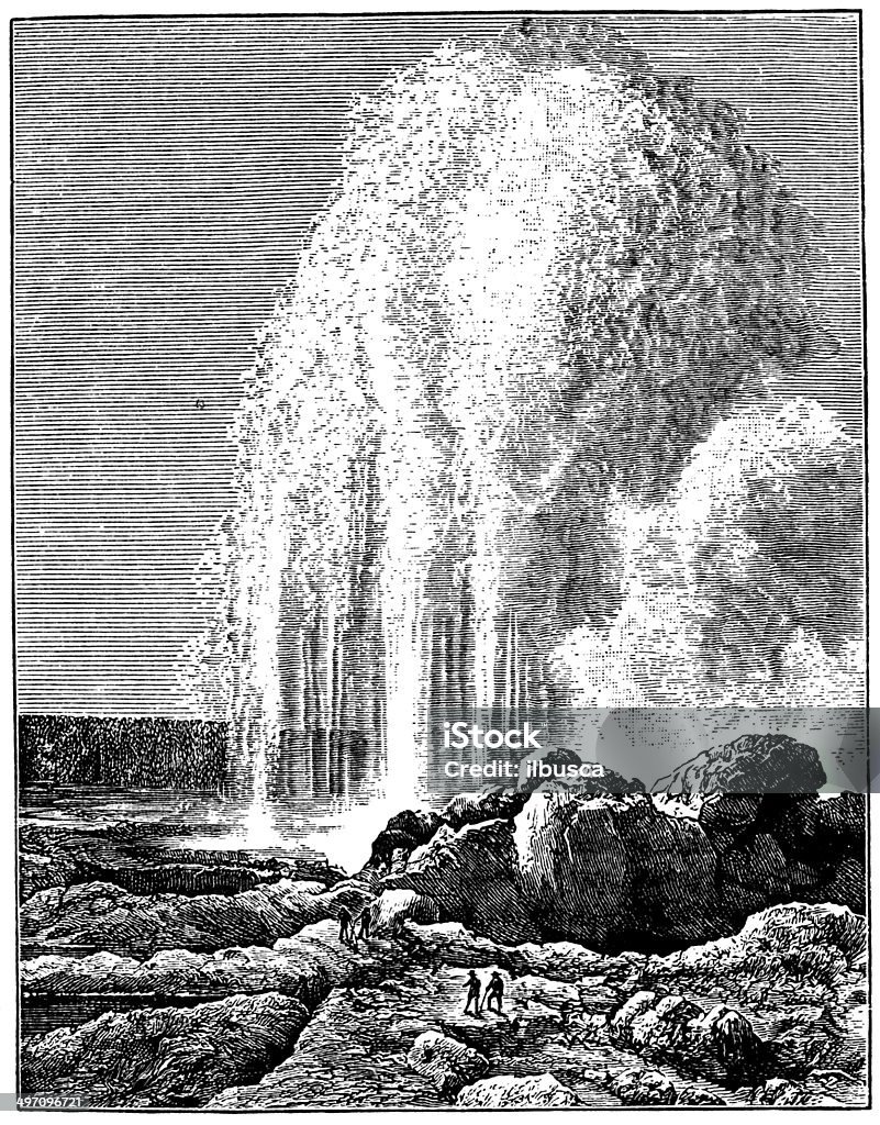 Antique illustration of Old faithful geyser 19th Century Style stock illustration