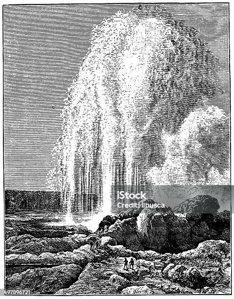 Antique Illustration Of Old Faithful Geyser Stock Illustration - Download Image Now - 19th Century Style, Old Faithful Geyser, Antique