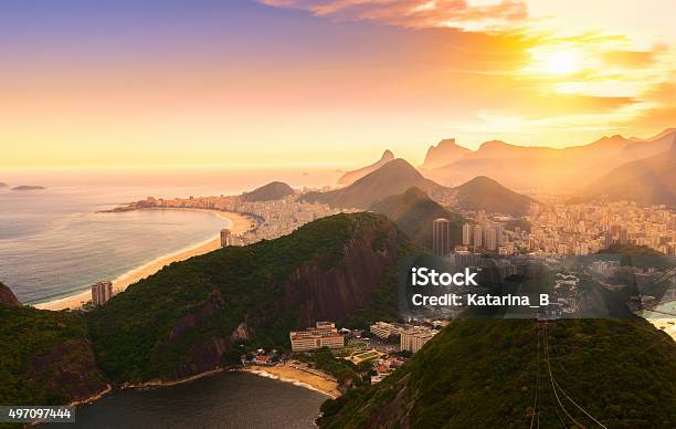 Copacabana And Botafogo In Rio De Janeiro Brazil Stock Photo - Download Image Now - Rio de Janeiro, Sunset, Brazil