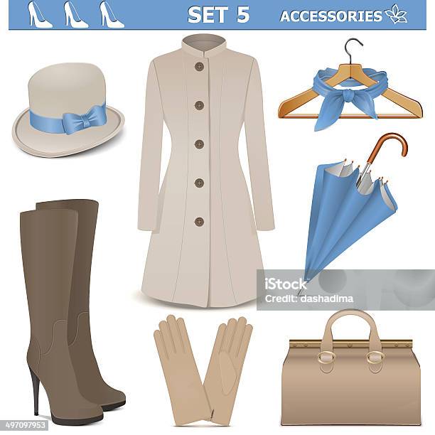 Vector Accessoires Féminins Set De 5 Vecteurs libres de droits et plus d'images vectorielles de Accessoire - Accessoire, Adulte, Barrette