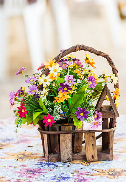 istock Beautiful aster flower bouquet on wooden table 497098783