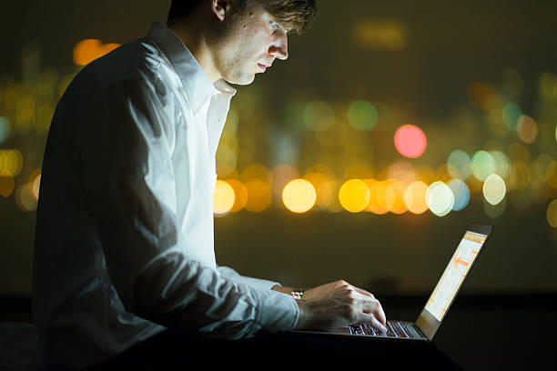 istock Business man working late in hotel room 497098873
