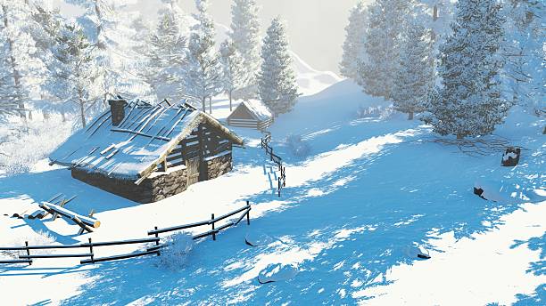 istock Cozy little hut in a snowy mountains at daytime 497099110