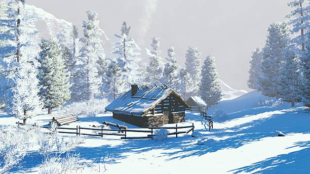 istock Little hut in a snowy mountains at winter day 497099184