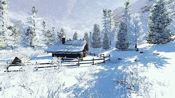 istock Little hut in a mountains at sunny winter day 497099350