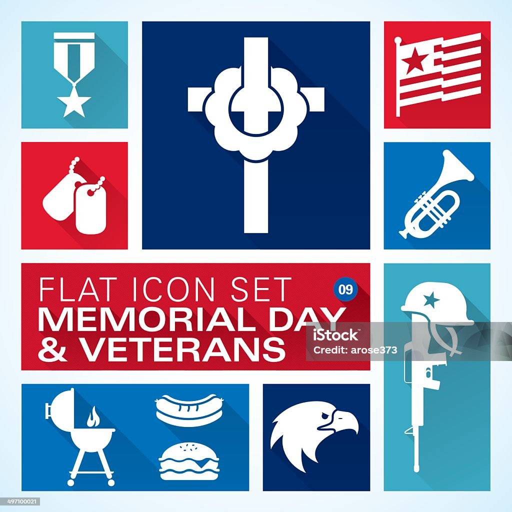 Flat icons 9 Memorial Day & Veterans A vector illustrations of veteran and Memorial Day icons. There are separate layers for easier editing.  Icon Symbol stock vector