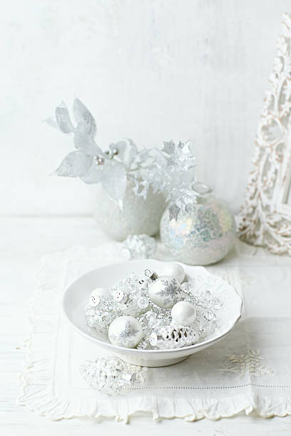istock Vintage Christmas ornaments in white 497100556