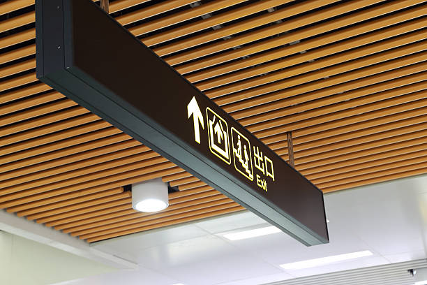 istock Emergency exit sign in modern offices inside an industrial plant 497101645