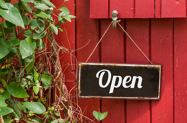 istock Old metal sign with the inscription Open 497102064