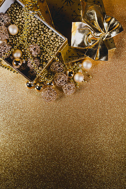 istock Golden Christmas Decoration, Copy Space, High Angle View 497102398