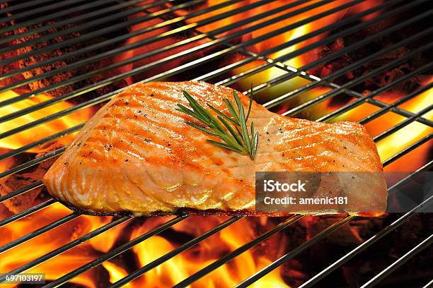 Grilled Salmon Stock Photo - Download Image Now - Barbecue Grill, Salmon - Seafood, Barbecue - Meal