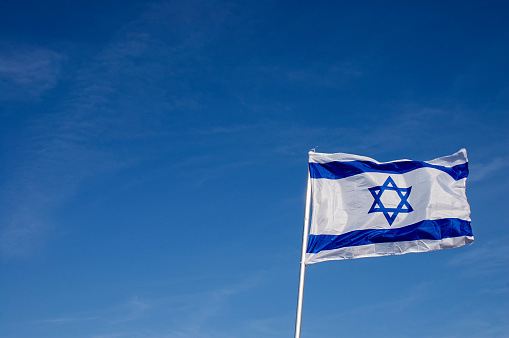 Israeli flag in strong wind