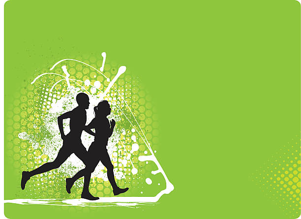 interracial 커플입니다 땀복 배경-피트니스 그래픽 - silhouette jogging running backgrounds stock illustrations