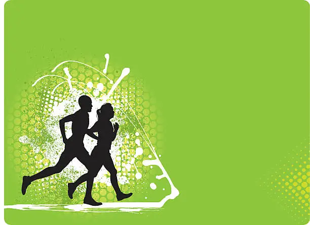 Vector illustration of Interracial Couple Jogging Background - Fitness Graphic