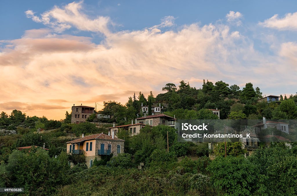 The picturesque village of Parthenonas, in Sithonia, Chalkidiki, Greece The picturesque village of Parthenonas, in Sithonia, Chalkidiki, Greece, at dusk colors Halkidiki Stock Photo