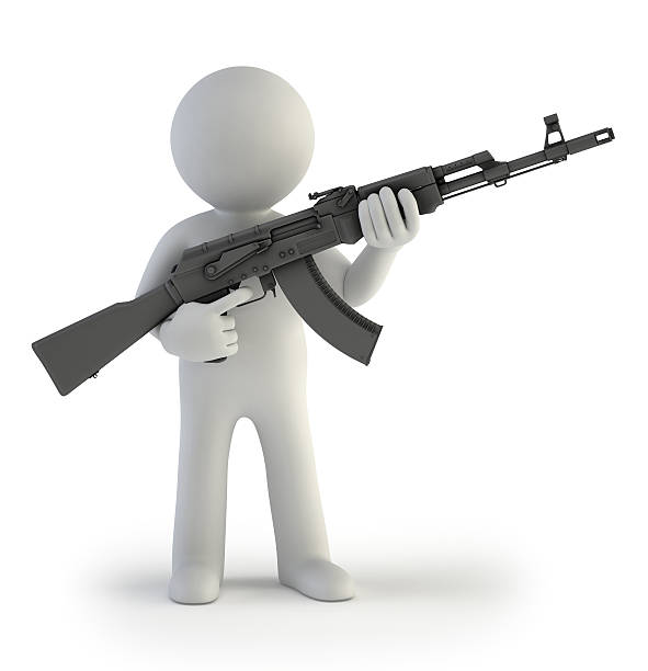 istock 3d small people - soldier with ak74 497103683