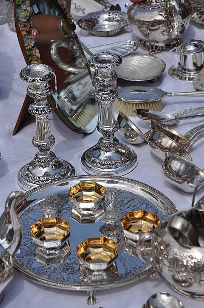 istock Silver vessels in the flea market 497103783