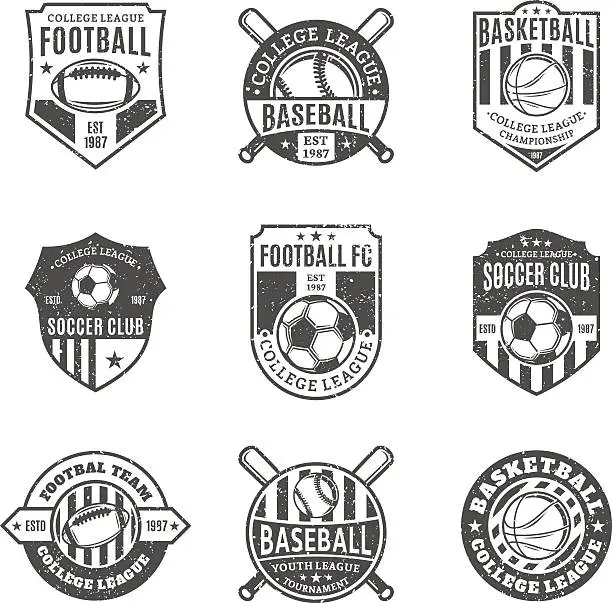 Vector illustration of Set of Sport Team Labels for Four Sport Disciplines