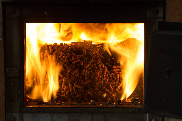 istock burning in the furnace pellets from pine 497104452