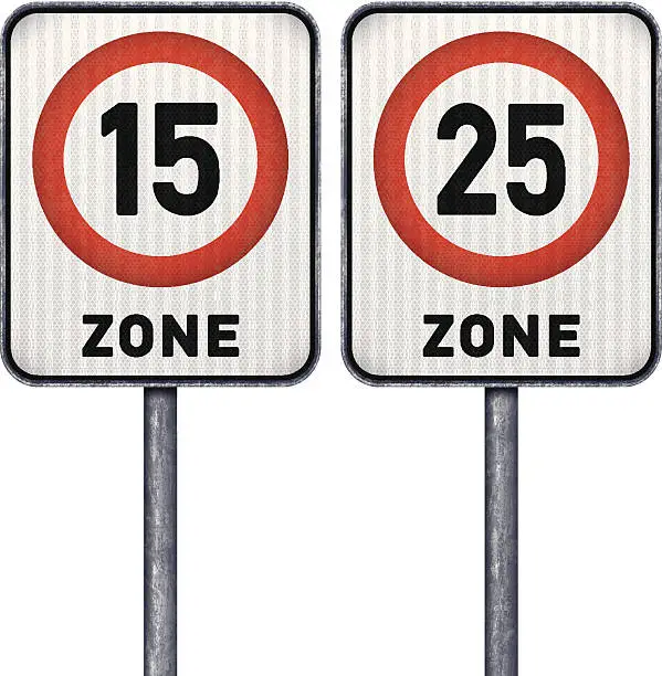 Vector illustration of Two rectangular speed limit zone 15 and 25 road signs