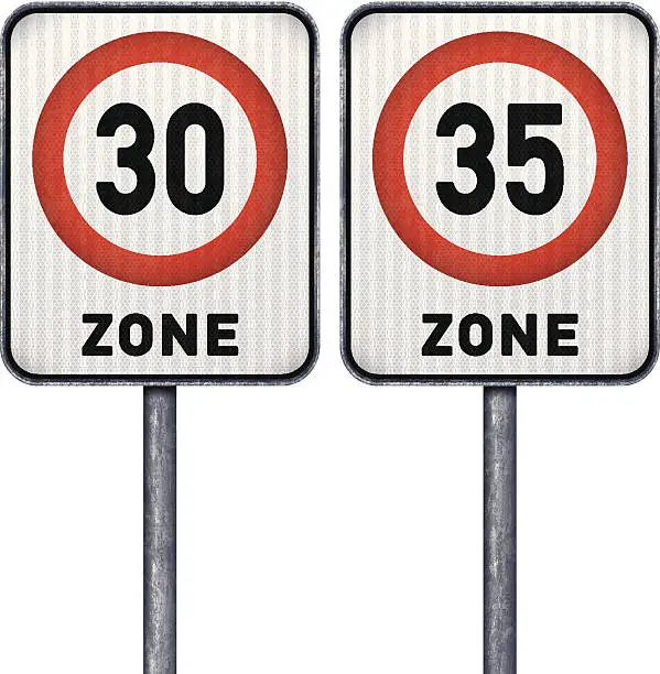 Vector illustration of Two rectangular speed limit zone 30 and 35 road signs