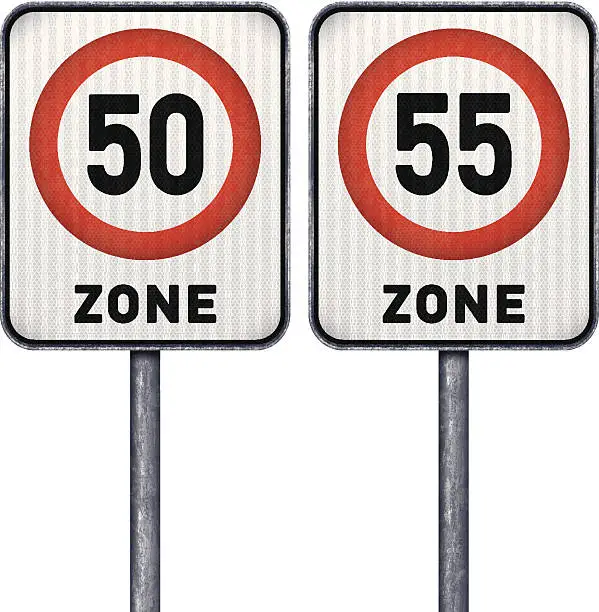 Vector illustration of Two rectangular speed limit zone 50 and 55 road signs